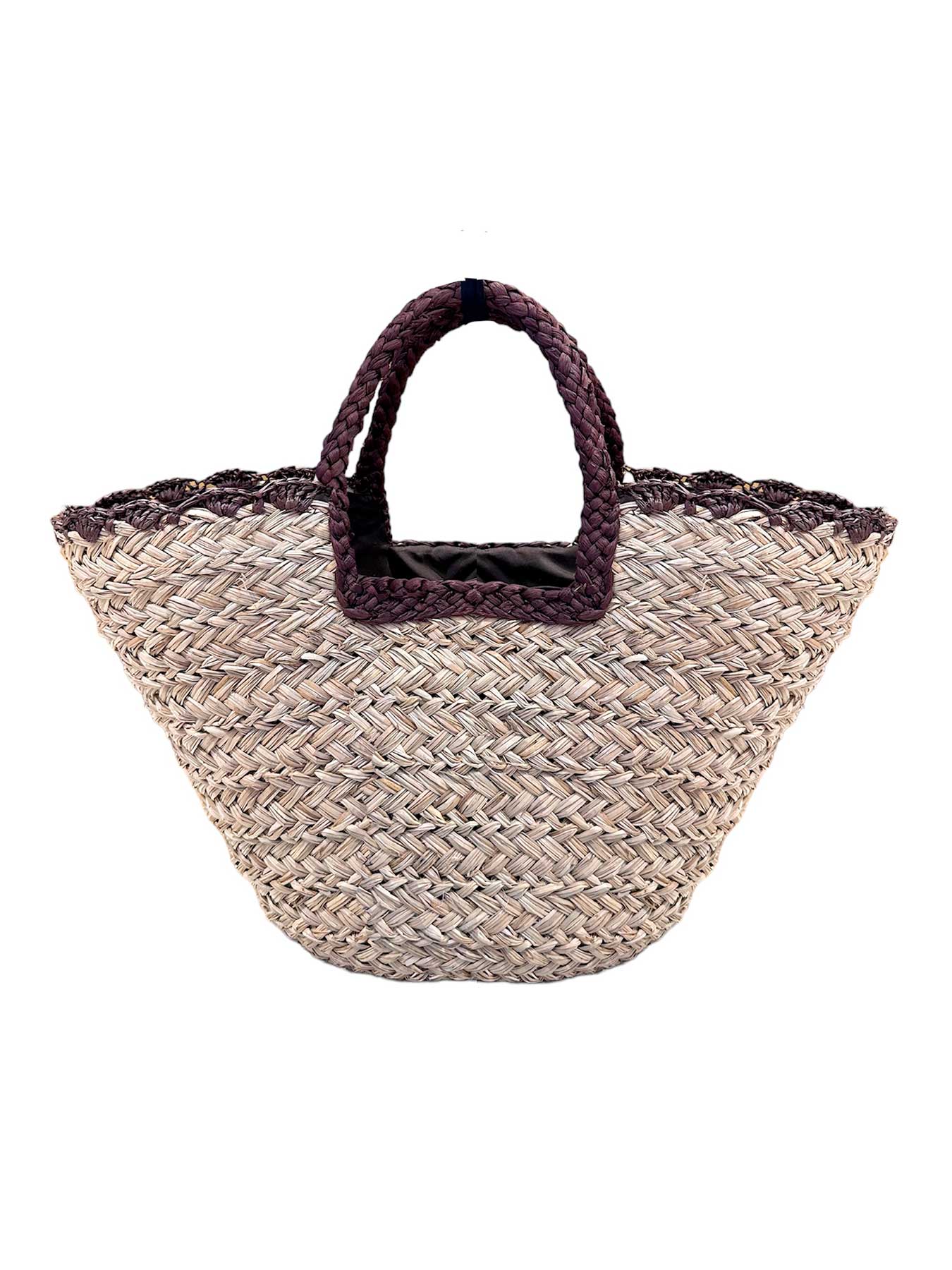 Borsa Mare di Paglia Marrone con Pon Pon Bikini D'amare