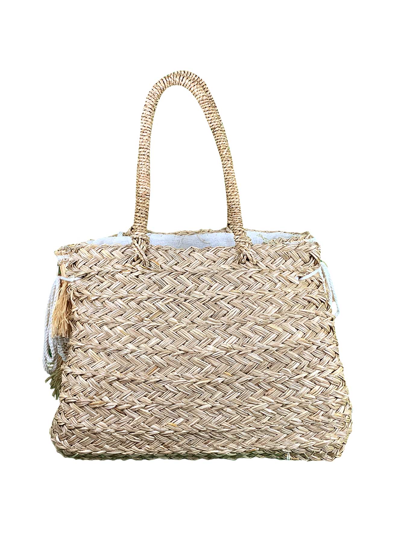 Borsa Mare di Paglia Pizzo e Conchiglie Bikini D'amare