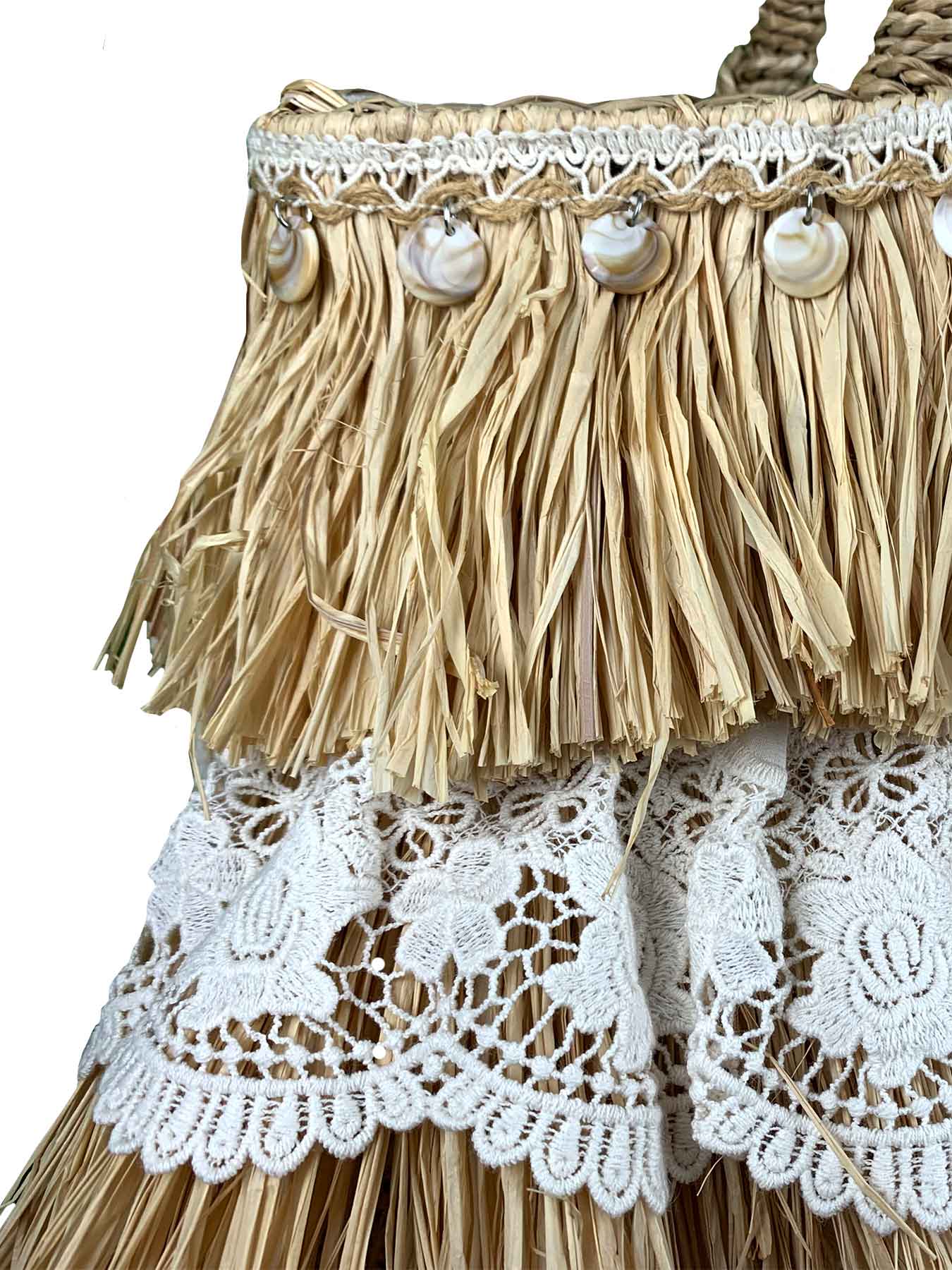 Borsa Mare di Paglia Pizzo e Conchiglie Bikini D'amare