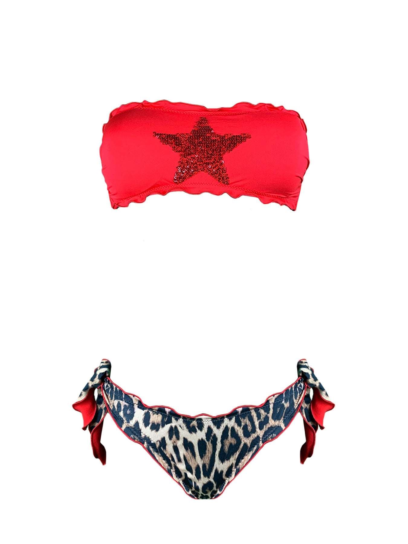 Bikini Fascia Paillettes Stella Rosso