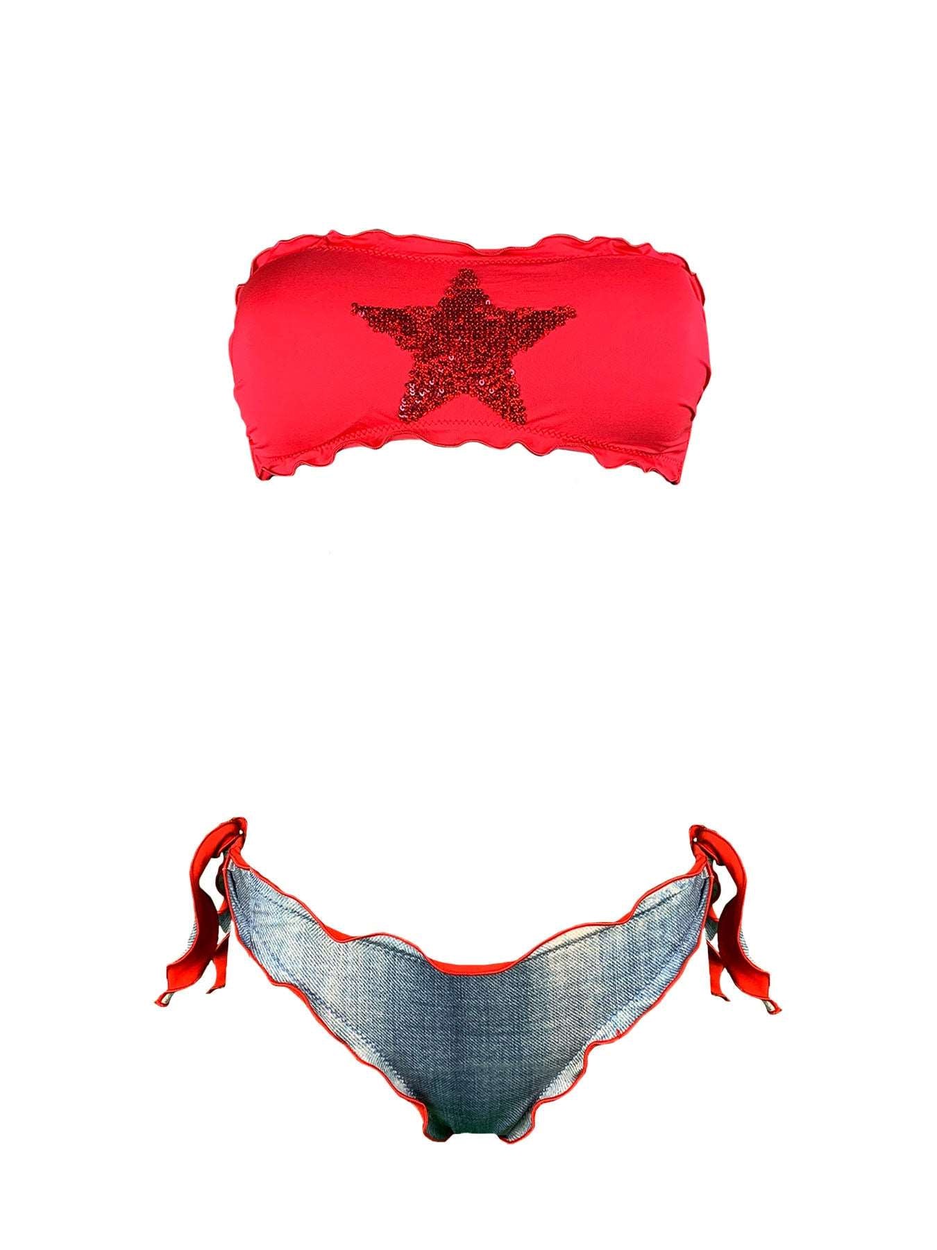 Bikini Fascia Paillettes Stella Rosso