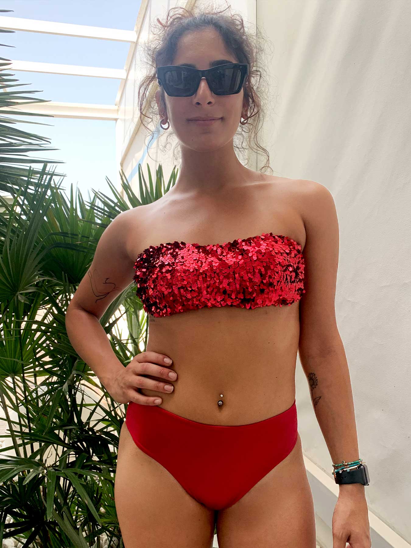 Bikini Fascia Paillettes a Goccia Rosse - Bikini D'amare Riccione