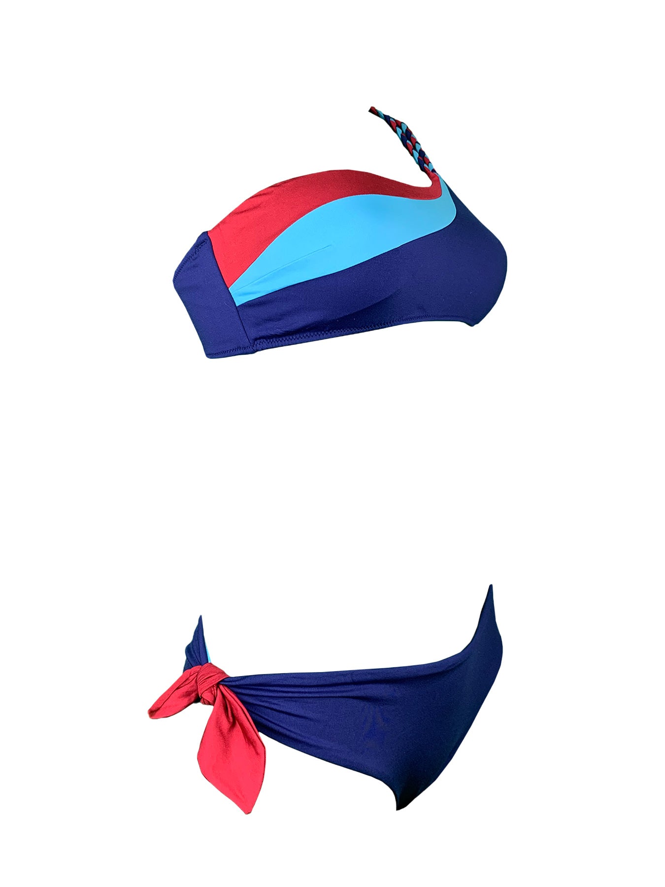 Bikini Monospalla Tricolore Treccia Marette